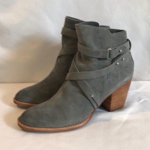 Sam Edelman Merton gray suede strappy zip chunky block heel ankle boots cowgirl - Picture 1 of 16
